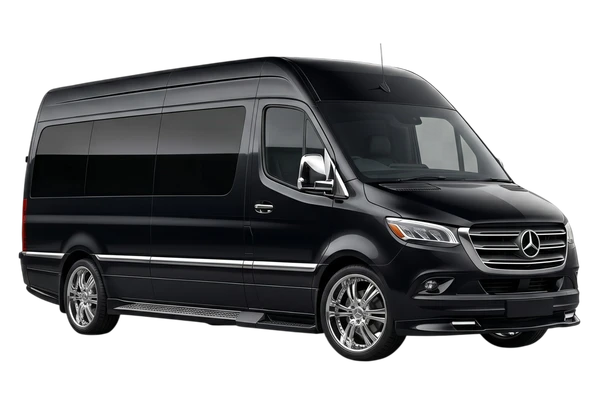 Black Mercedes Sprinter luxury passenger van for group cruise transfers